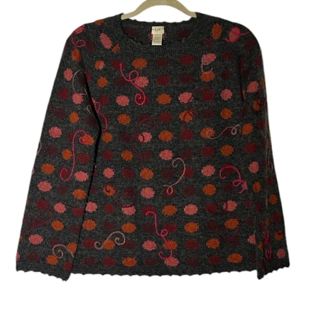 J. Jill Gray Crewneck Sweater Size Medium Floral Silk Wool Blend